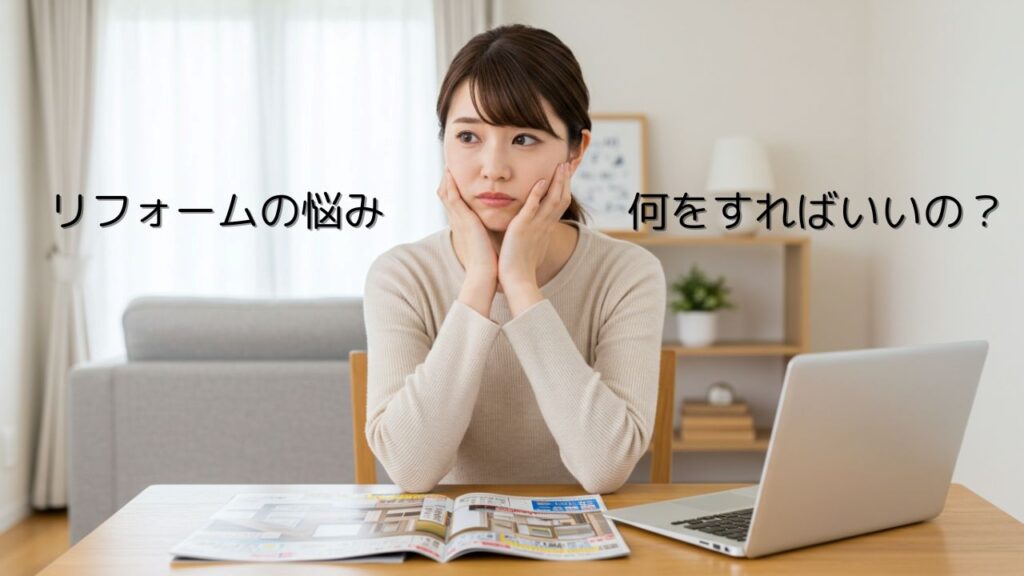 リフォームの検討でまず何をすればよいか悩む女性